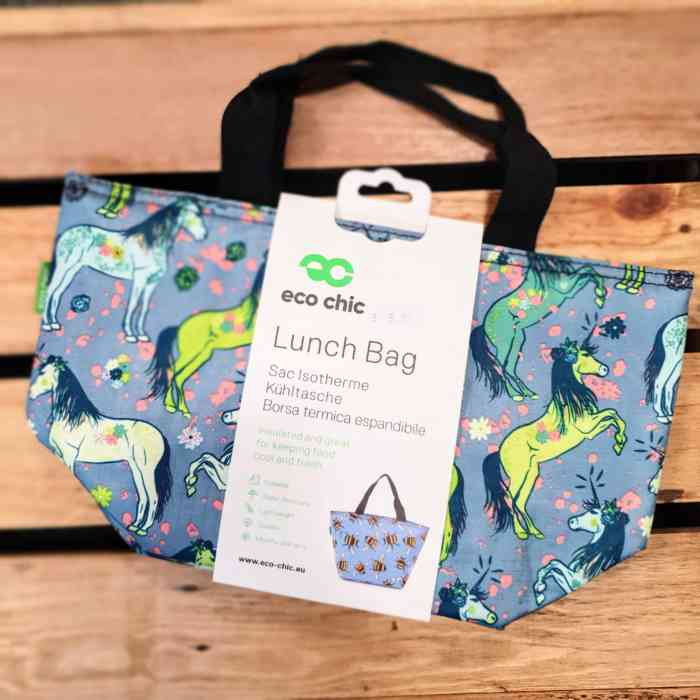 eco chic lunch bag horses blue