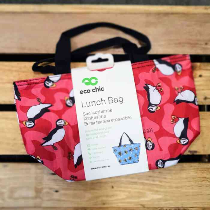 eco chic lunch bag puffin red