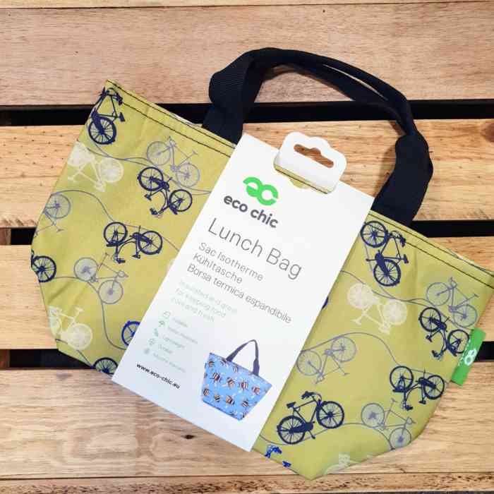 eco chic lunch bag bikes green