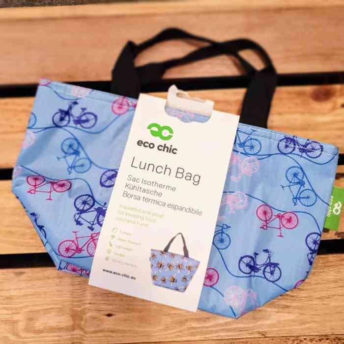 eco chic lunch bag bikes blue