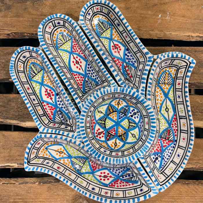 Tunisian Hand Painted Aperitif Dish - Hand of Fatima - Image 2