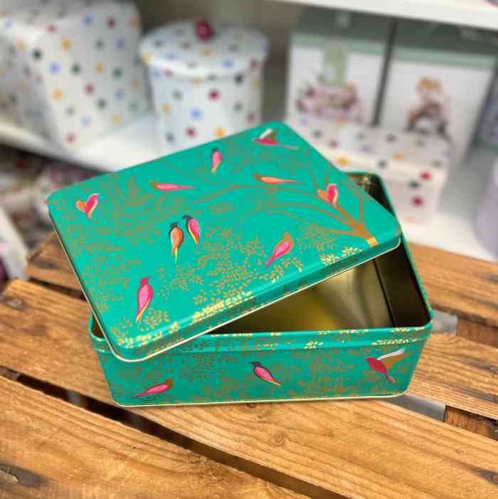 Sara Miller Green Birds Deep Rectangular Storage Tin - Image 2